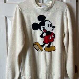 Disney Men's White Sweater with Mickey Mouse Graphic